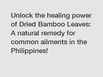 Unlock the healing power of Dried Bamboo Leaves: A natural remedy for common ailments in the Philippines!